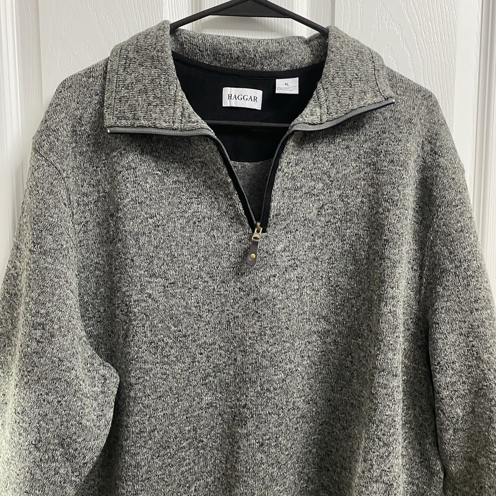 Haggar 1/4 Zip Pullover Sweater Mens Gray Long Sleeve Size XL